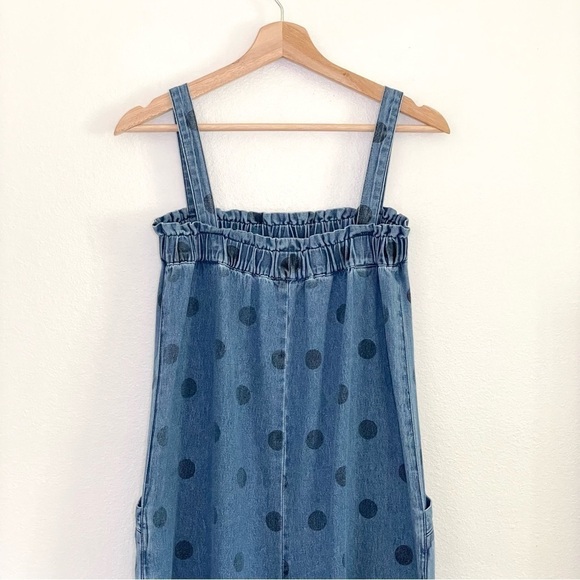 Anthropologie Porridge Chambray Polka Dot Wide Leg Jumpsuit Denim Light XS - Picture 10 of 13